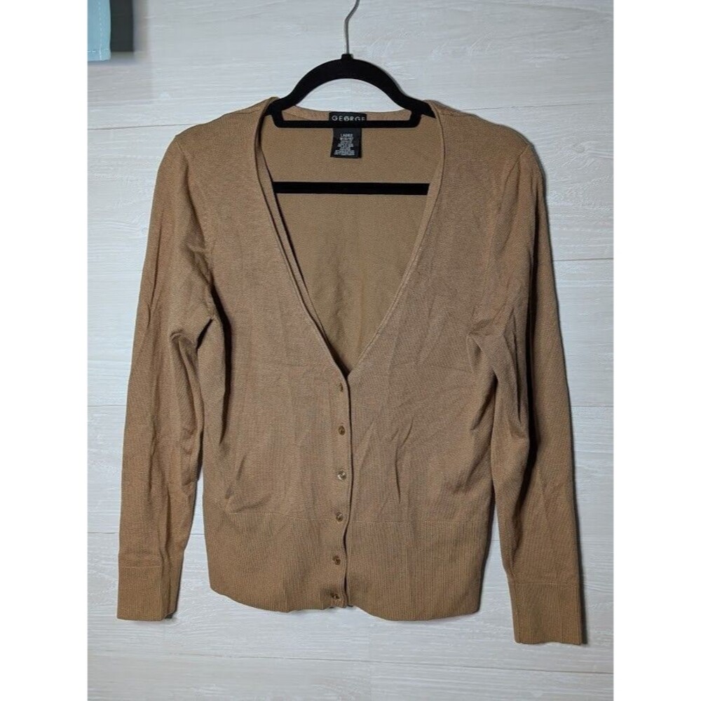 George Brown Sand Knit Cardigan Sweater M 8/10 V-Neck Button Up Office Essential
